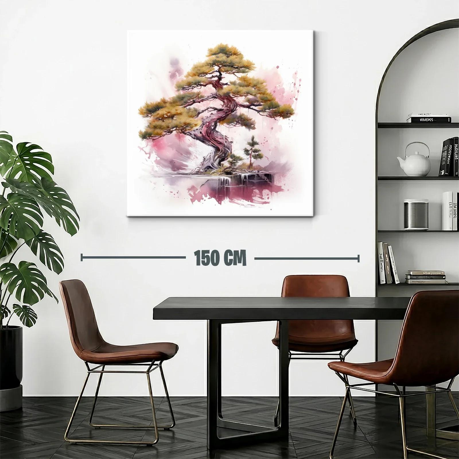 Árbol bonsái con tonalidades cálidas y fondo acuarelado rosa — miniatura 2