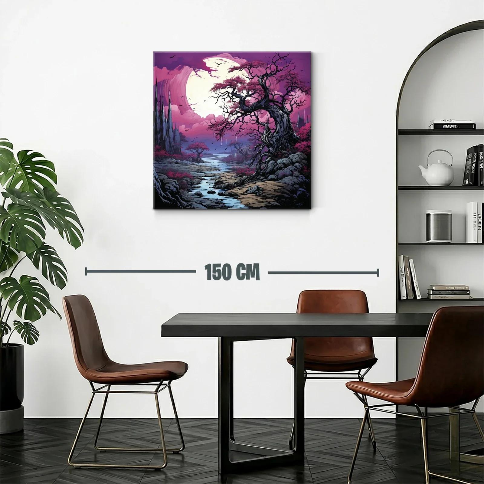 Paisaje fantástico con árboles y río bajo luna llena — miniatura 2