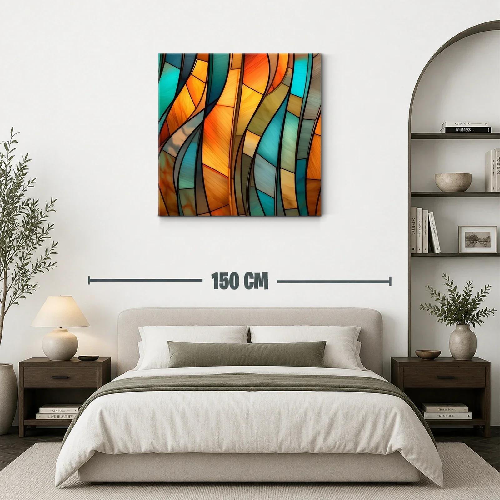 Cuadro abstracto con tonos cálidos y fríos entrelazados — miniatura 3