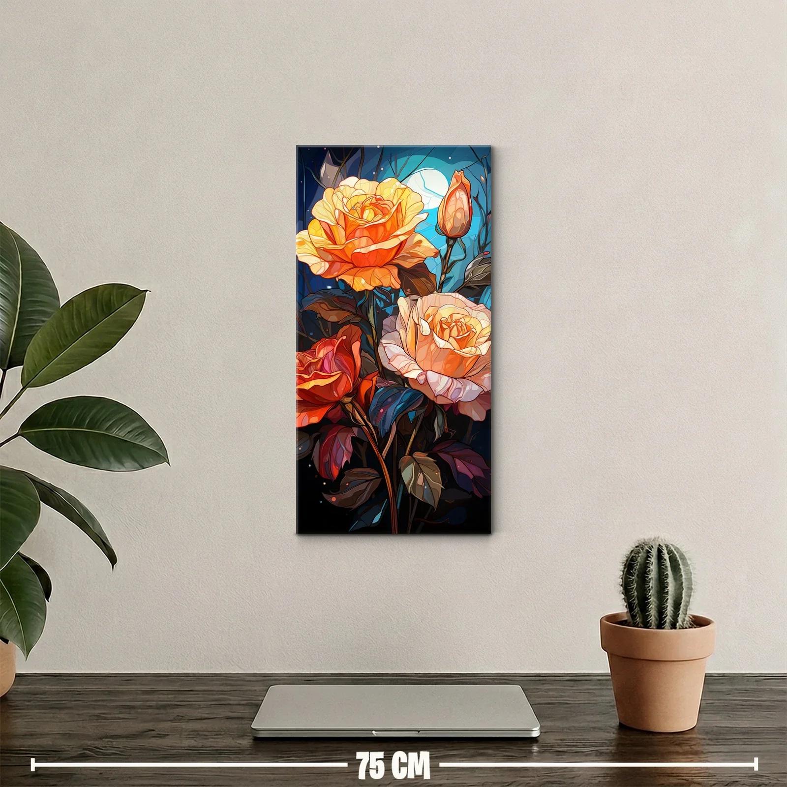 Cuadro rosas anaranjadas con capullo y fondo azul — miniatura 2