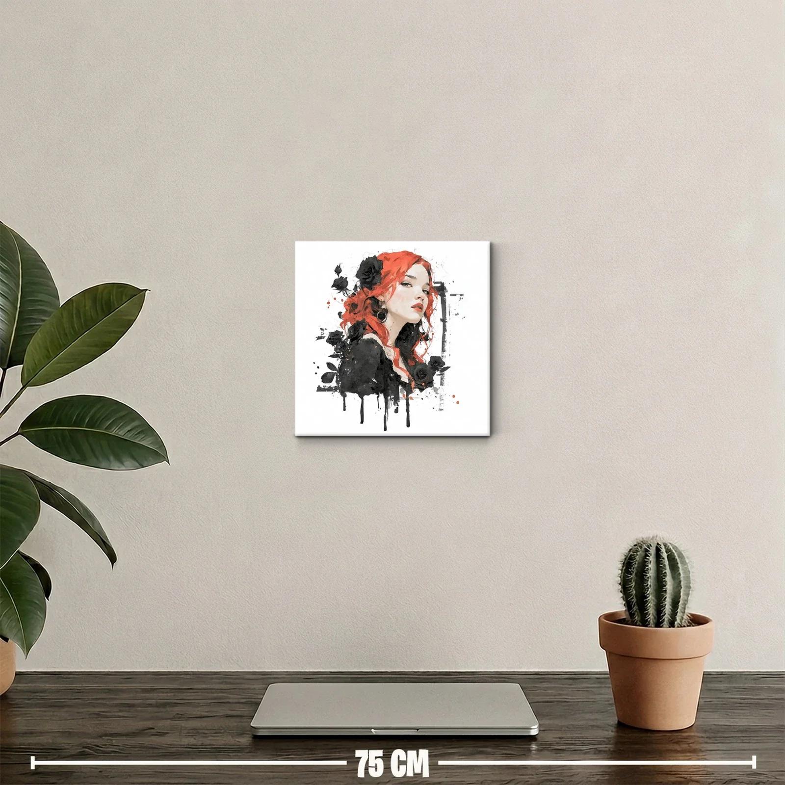 Retrato femenino con rosas negras y cabello rojo vibrante — miniatura 2