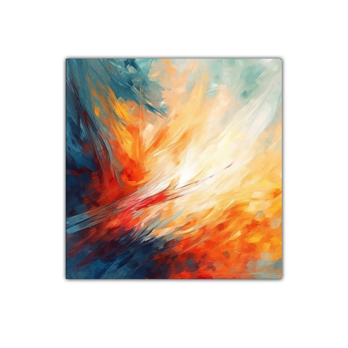Cuadro abstracto con tonos cálidos y fríos vibrantes — miniatura 1