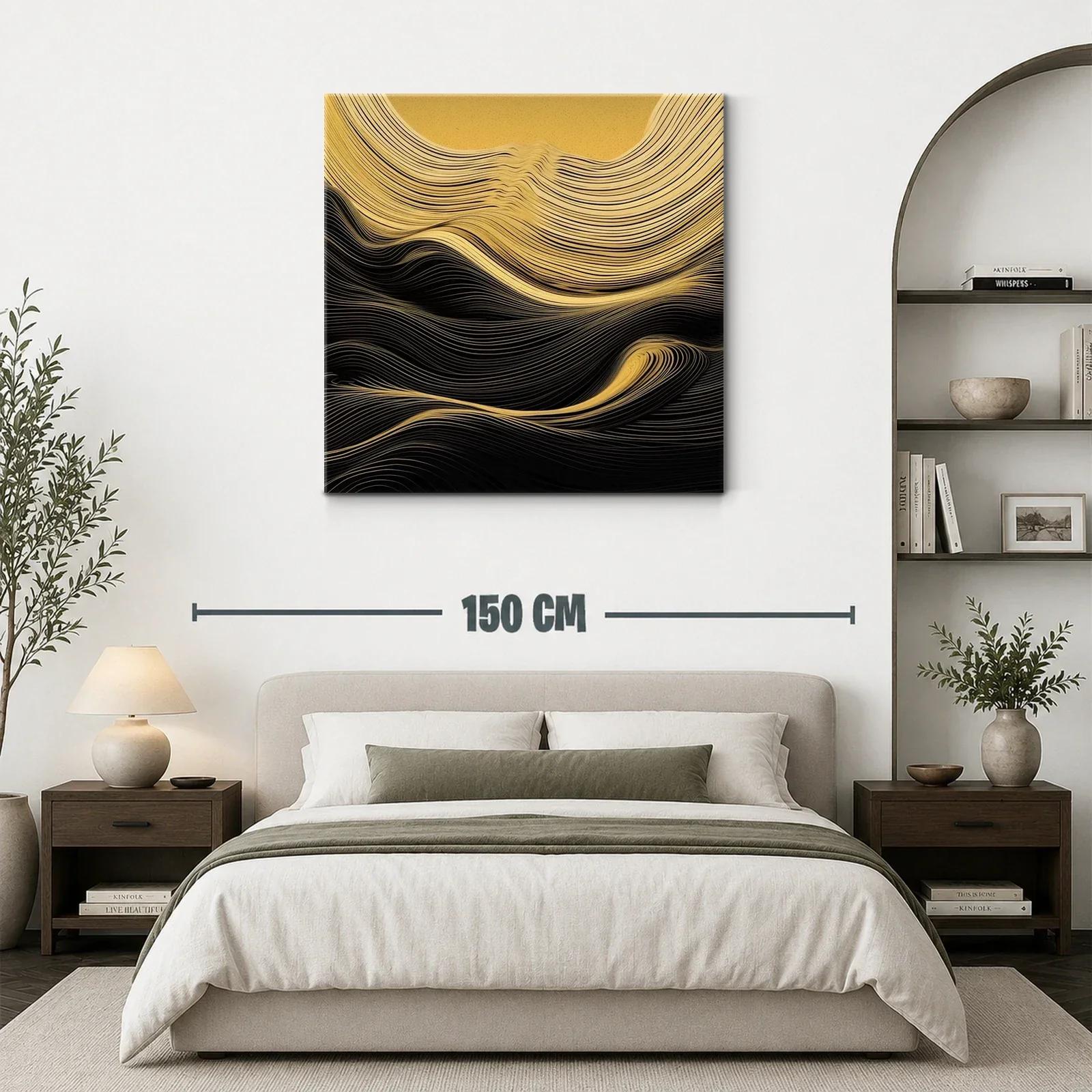 Cuadro abstracto líneas doradas y negras en movimiento — miniatura 3