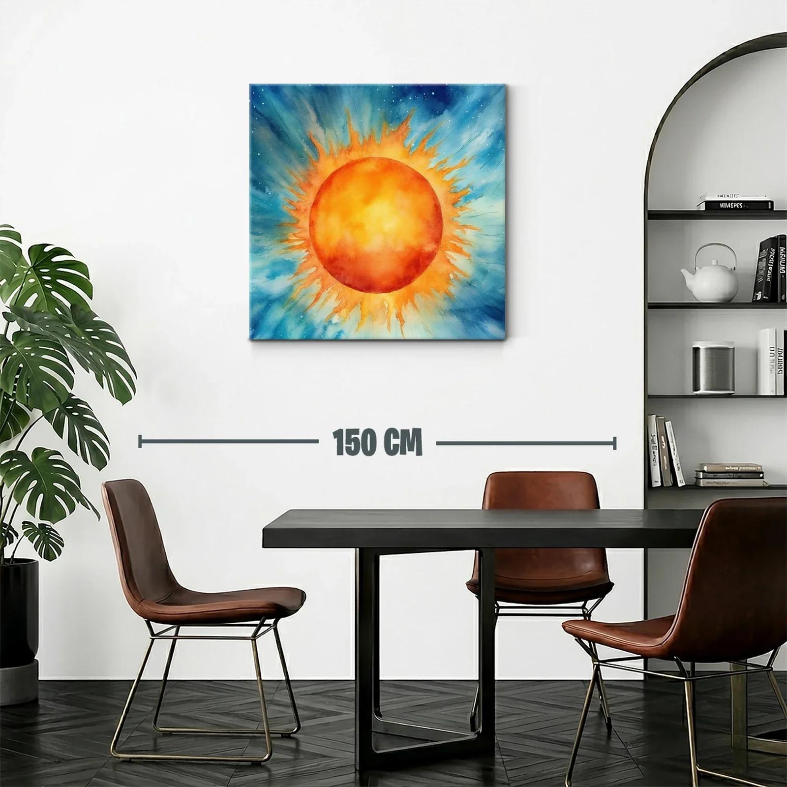 Cuadro vibrante con sol radiante en fondo azul celestial — miniatura 2