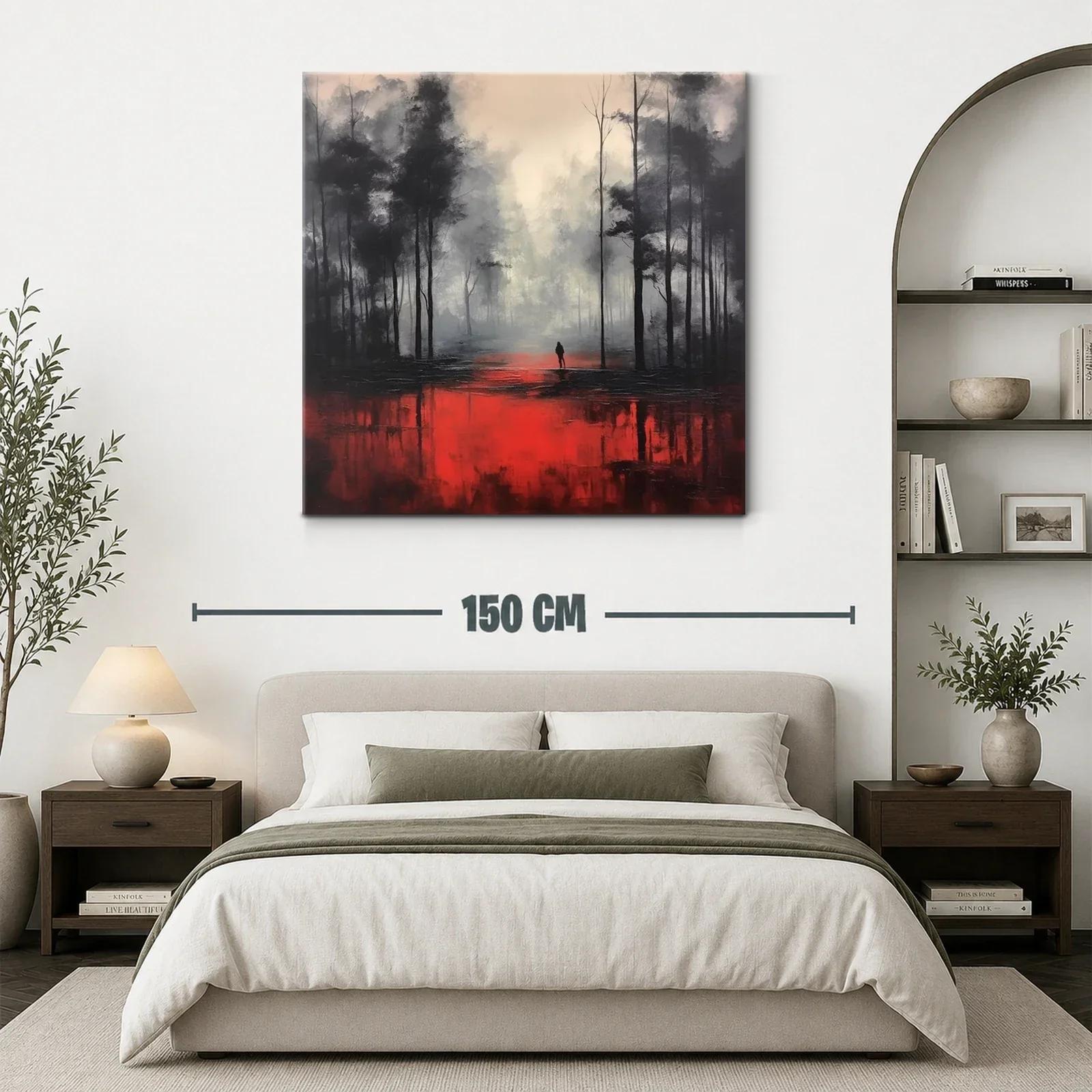 Bosque brumoso con reflejos intensos en rojo vibrante — miniatura 3