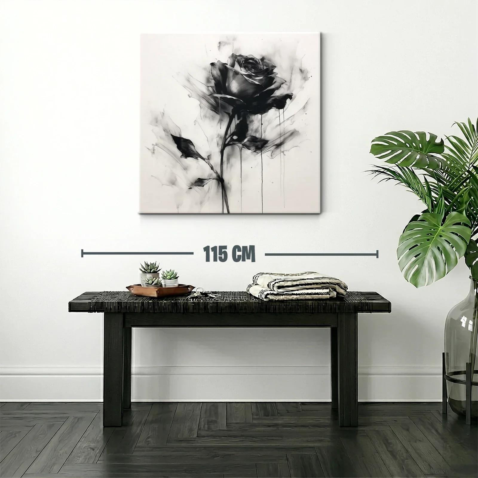 Rosa en blanco y negro con efecto acuarela y trazos fluidos — miniatura 2