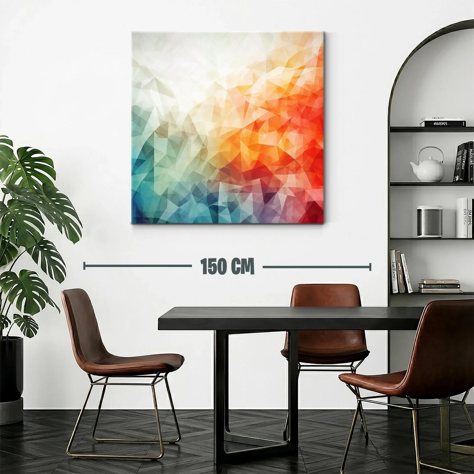 Cuadro abstracto con tonos cálidos y fríos en triángulos — miniatura 2
