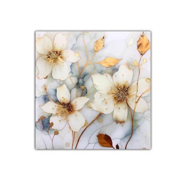 Cuadro floral con detalles dorados y tonos suaves