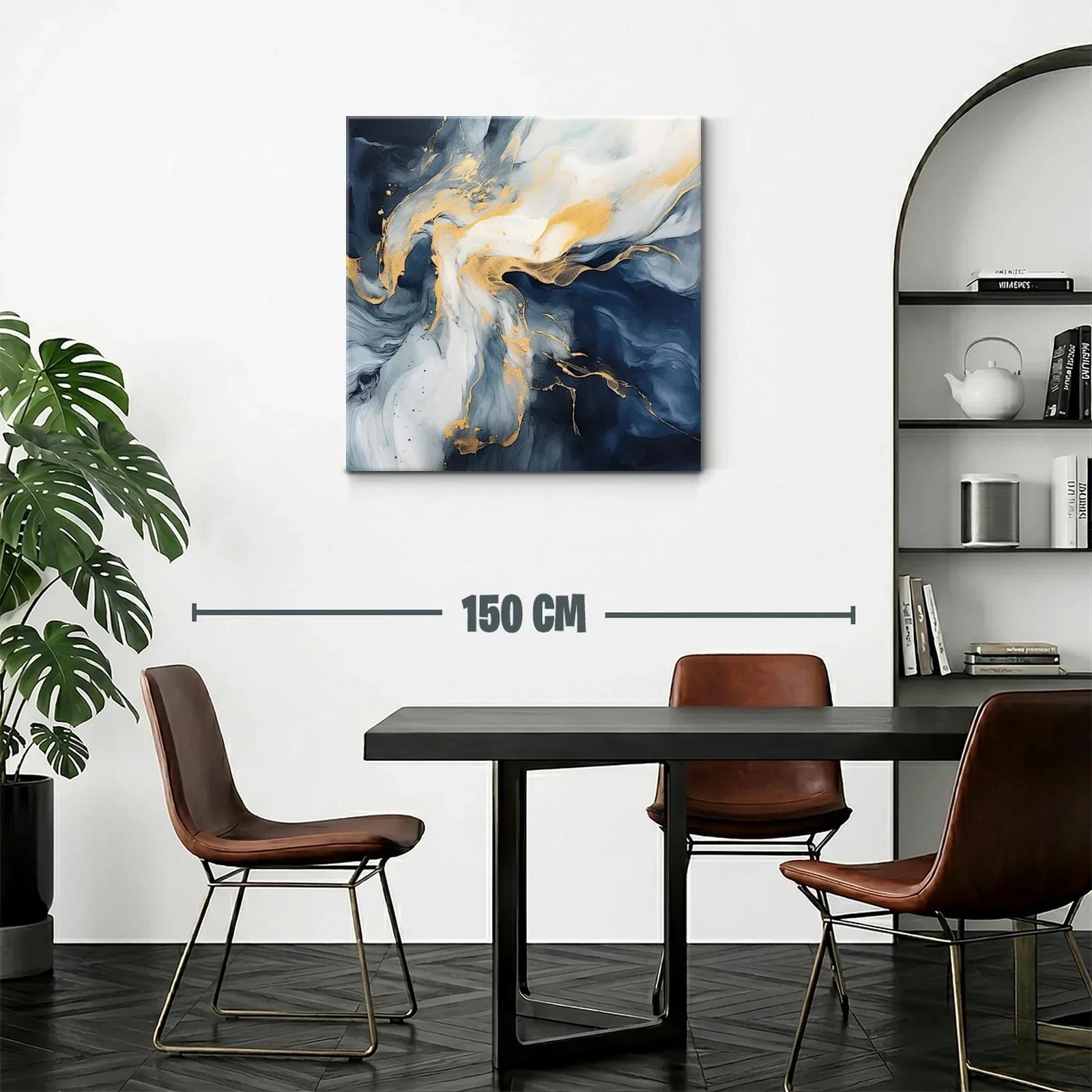 Cuadro abstracto en tonos azul y dorado elegante y moderno — miniatura 2