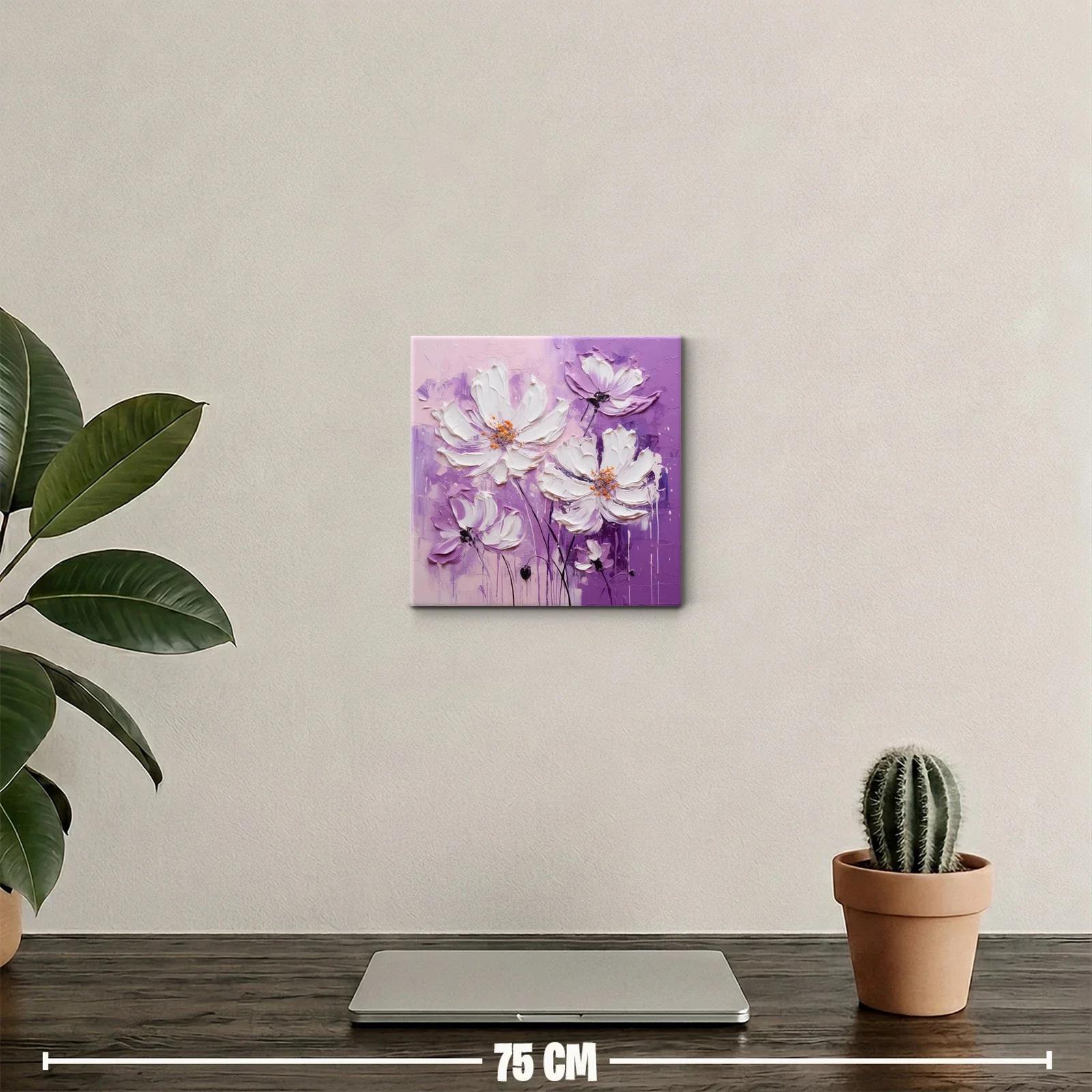 Cuadro decorativo con flores blancas sobre fondo lila — miniatura 2