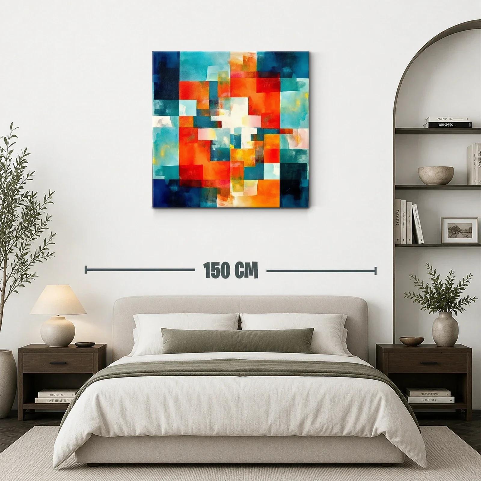 Cuadro abstracto con bloques vibrantes y tonos cálidos — miniatura 3
