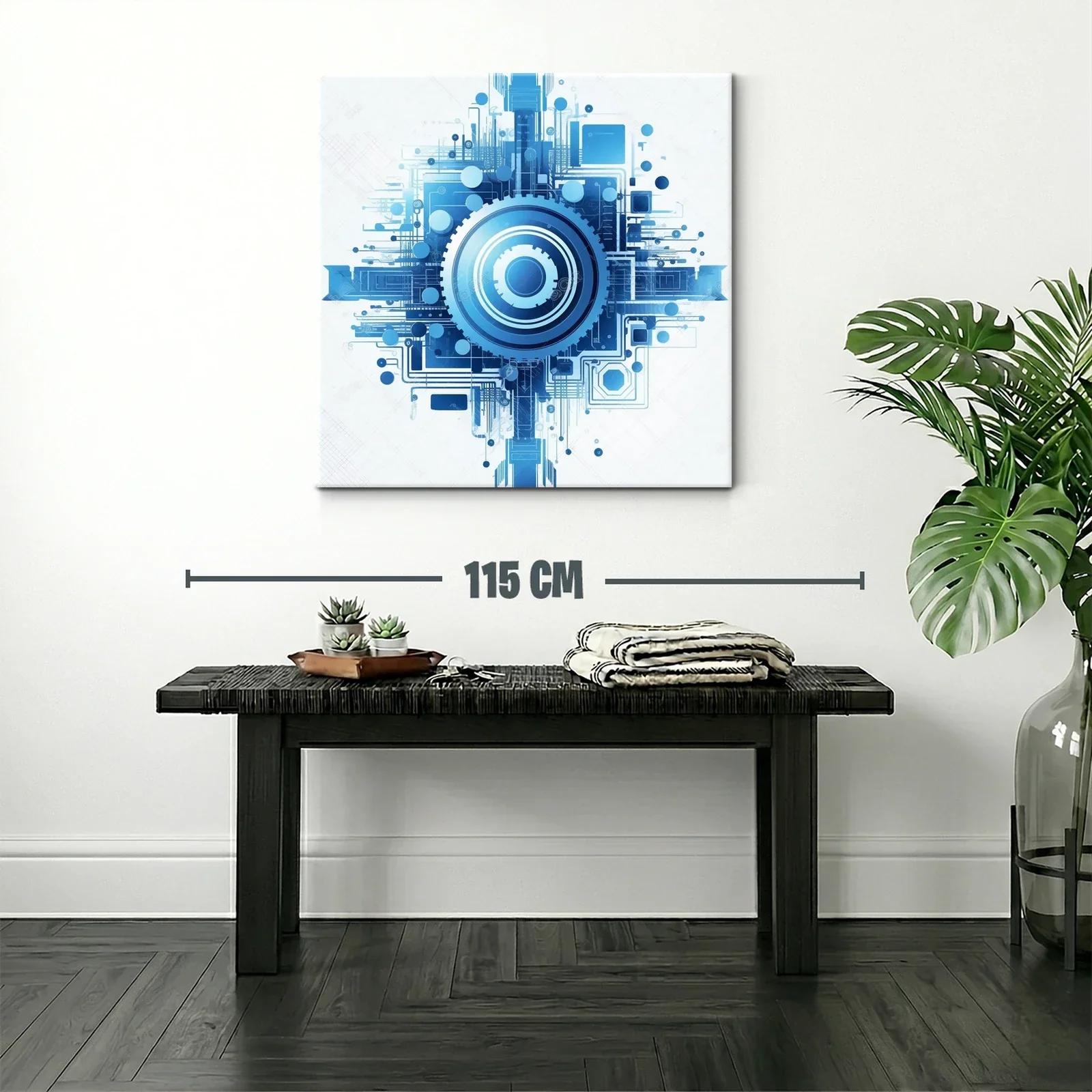 Cuadro abstracto con diseño tecnológico en tonos azules — miniatura 2