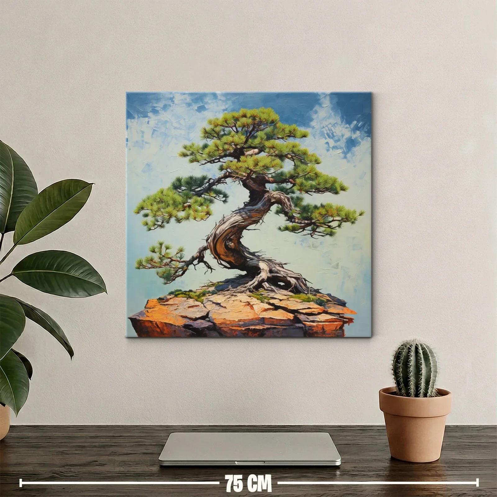 Cuadro con árbol bonsái en roca sobre fondo azul claro — miniatura 2