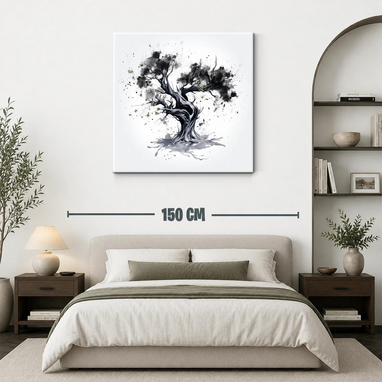 Árbol abstracto en tonos gris y negro con detalles verdes — miniatura 3