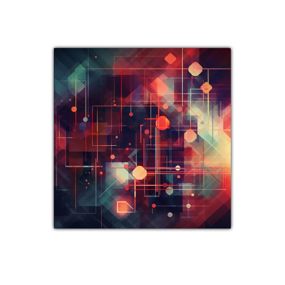 Cuadro abstracto con formas geométricas y luces vibrantes
