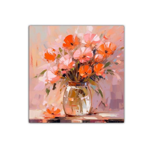 Cuadro floral con bouquet en tonos cálidos y suaves