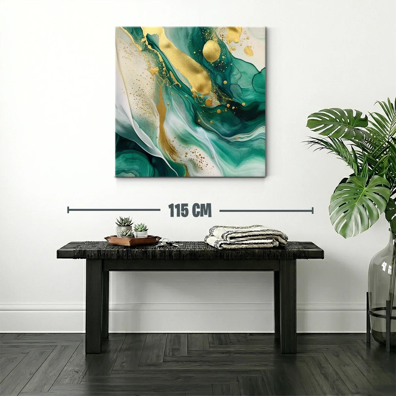 Cuadro Abstracto con Tonos Verdes y Detalles Dorados — miniatura 2