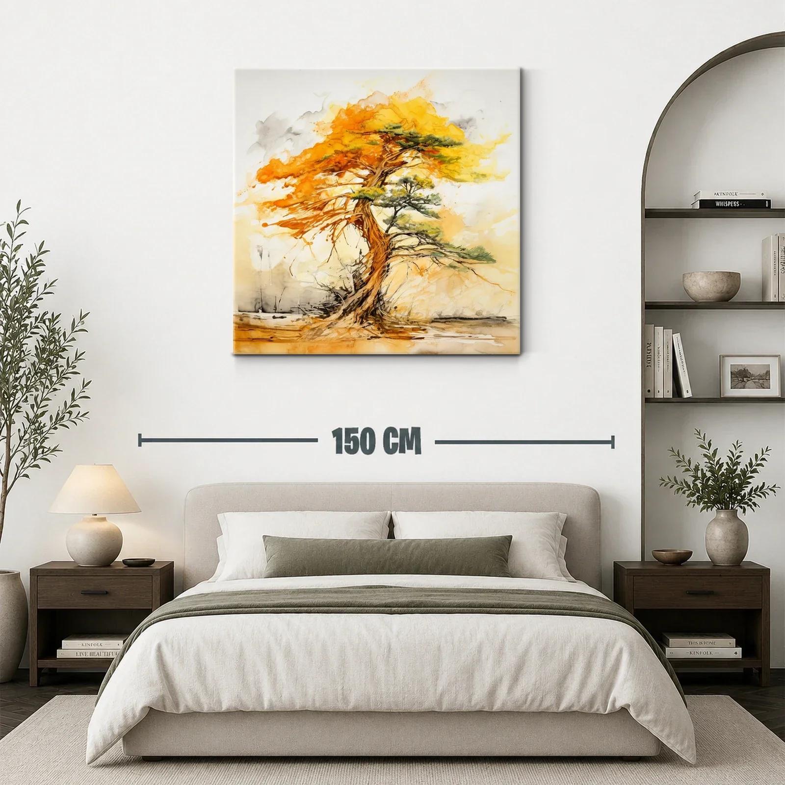 Árbol lienzo en tonos cálidos y verdes vibrantes — miniatura 3