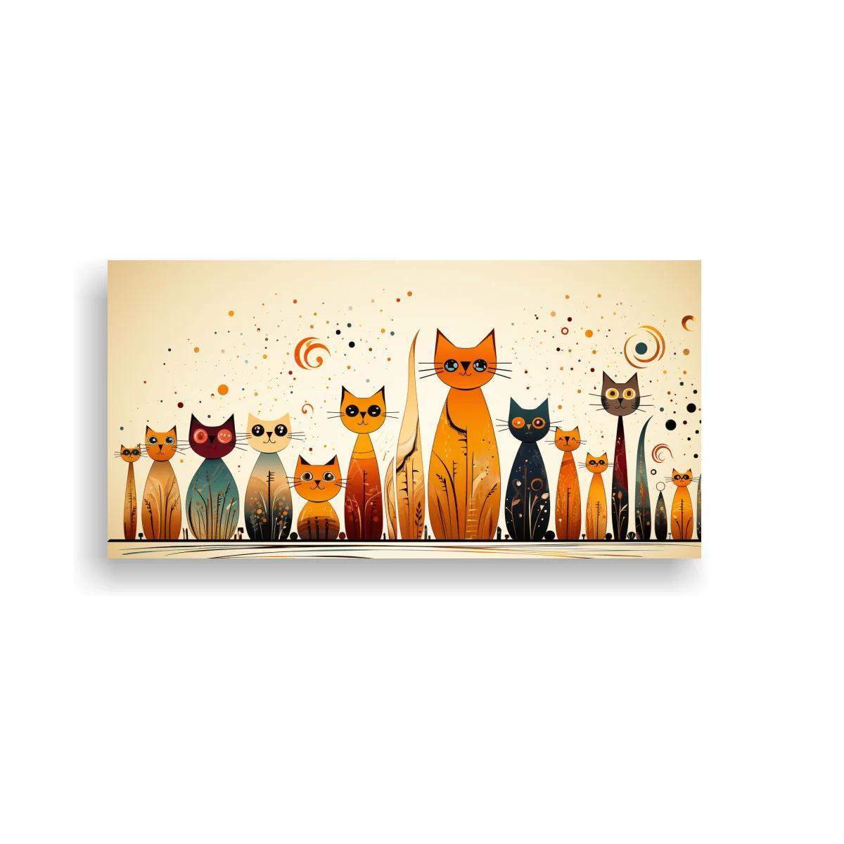 Cuadro gatos friso horizontal sobre base sombreada