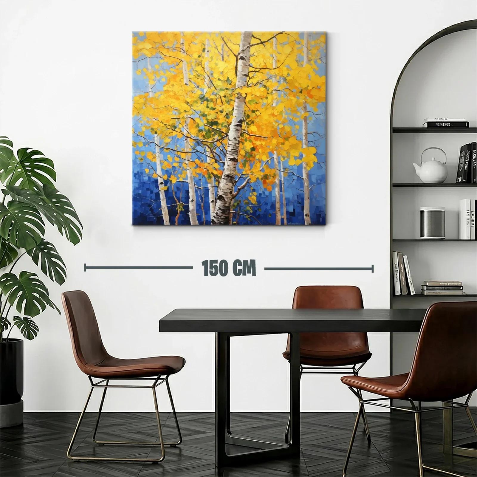 Bosque de abedules con hojas doradas y cielo azul — miniatura 2