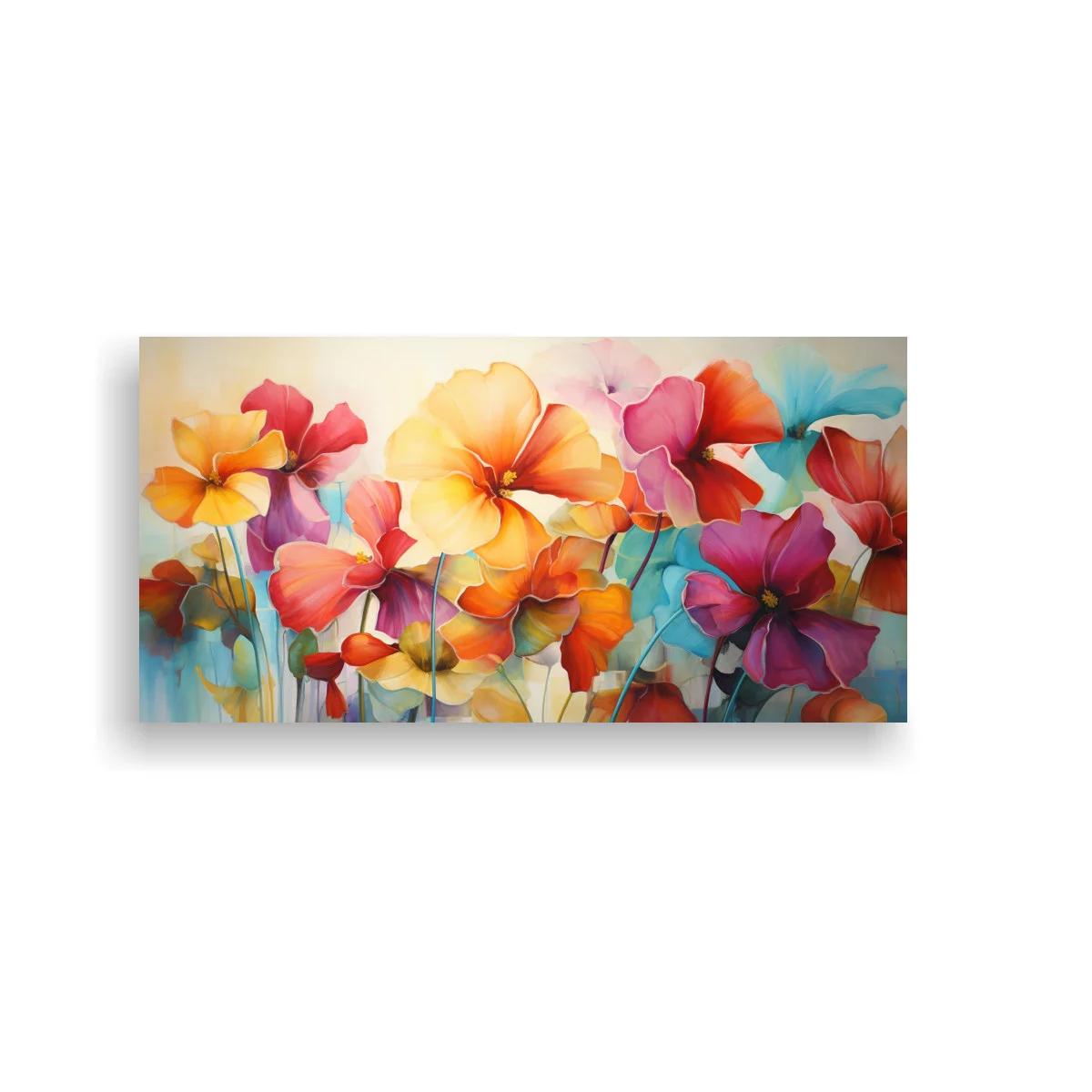 Cuadro flores tropicales multicolor en franja continua