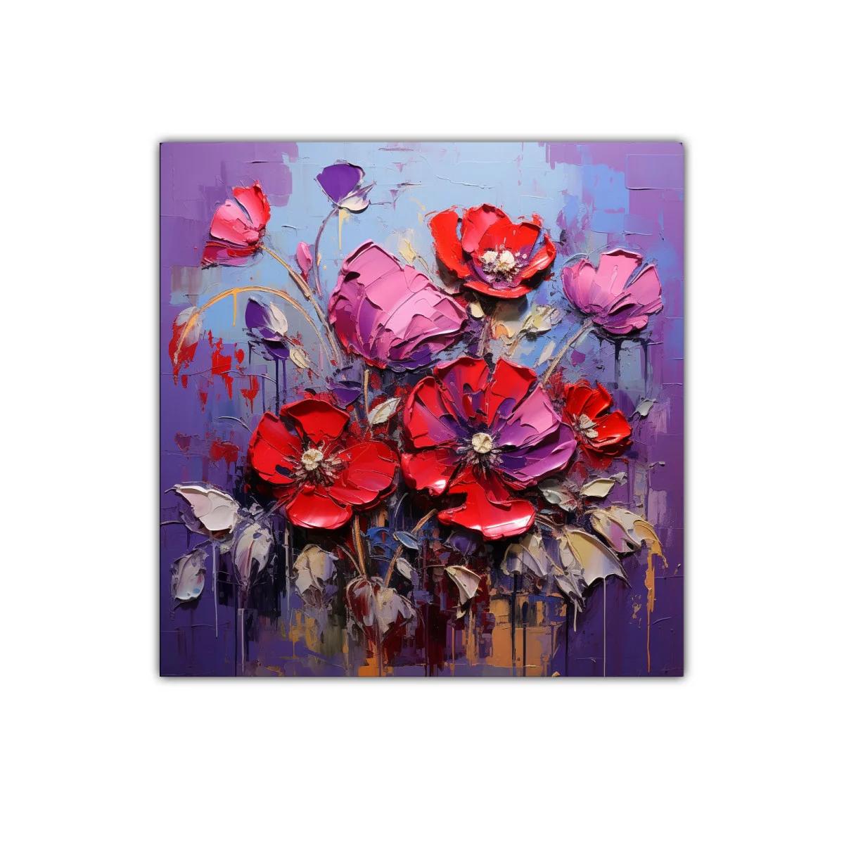 Cuadro moderno con vibrantes flores rojas y lilas — imagen principal