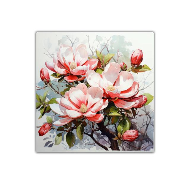 Cuadro decorativo con vibrantes flores de magnolia en tonos rosa y blanco
