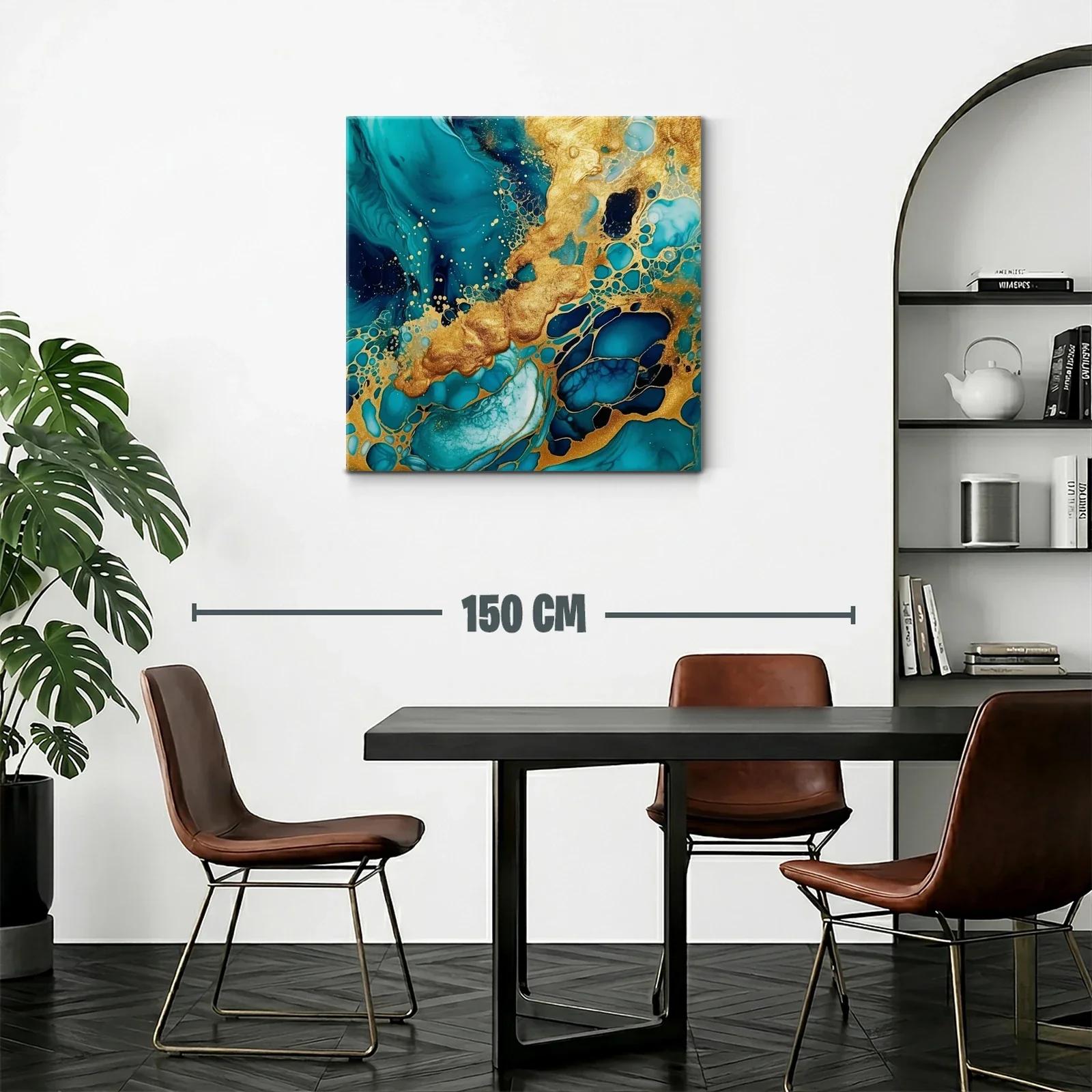 Arte abstracto en tonos azul y dorado vibrante — miniatura 2