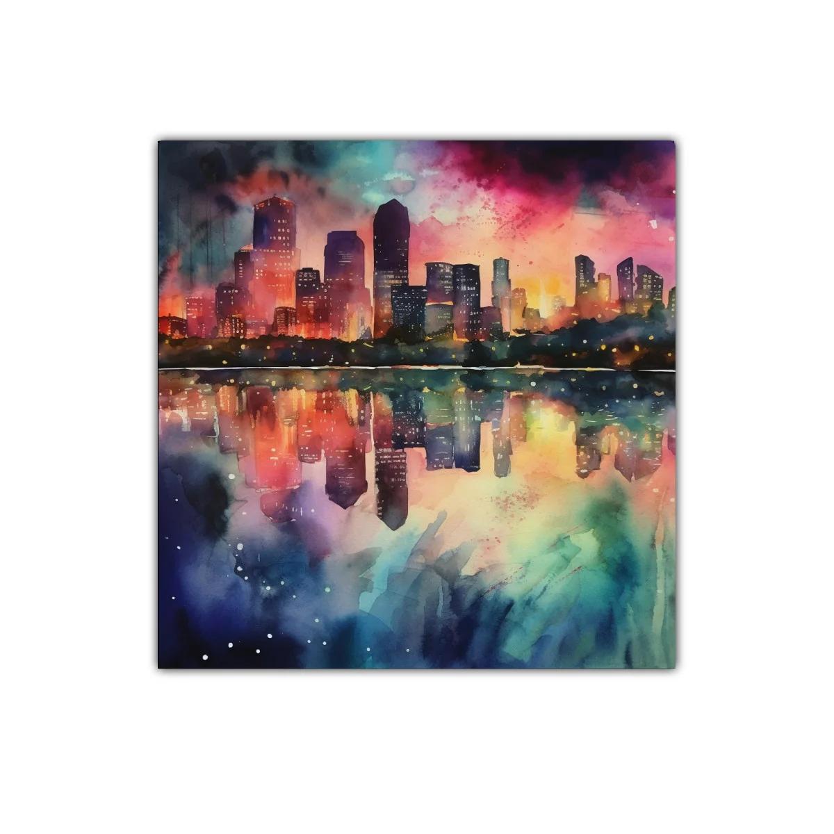 Atardecer urbano con reflejos vibrantes y luz cálida — imagen principal