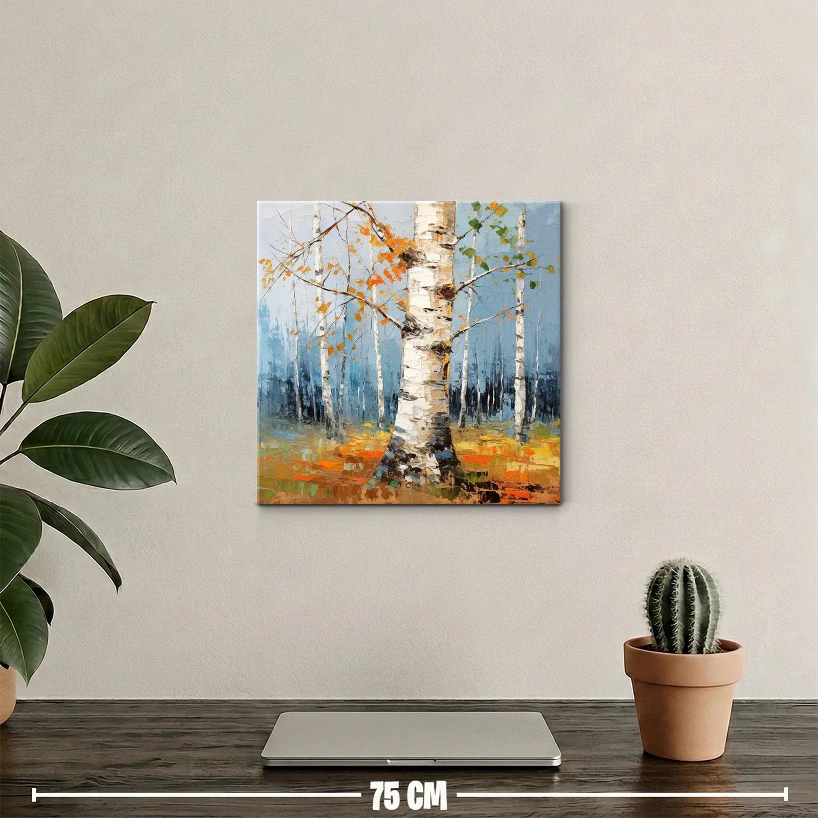 Bosque de abedules con tonos otoñales y cielo azul — miniatura 2