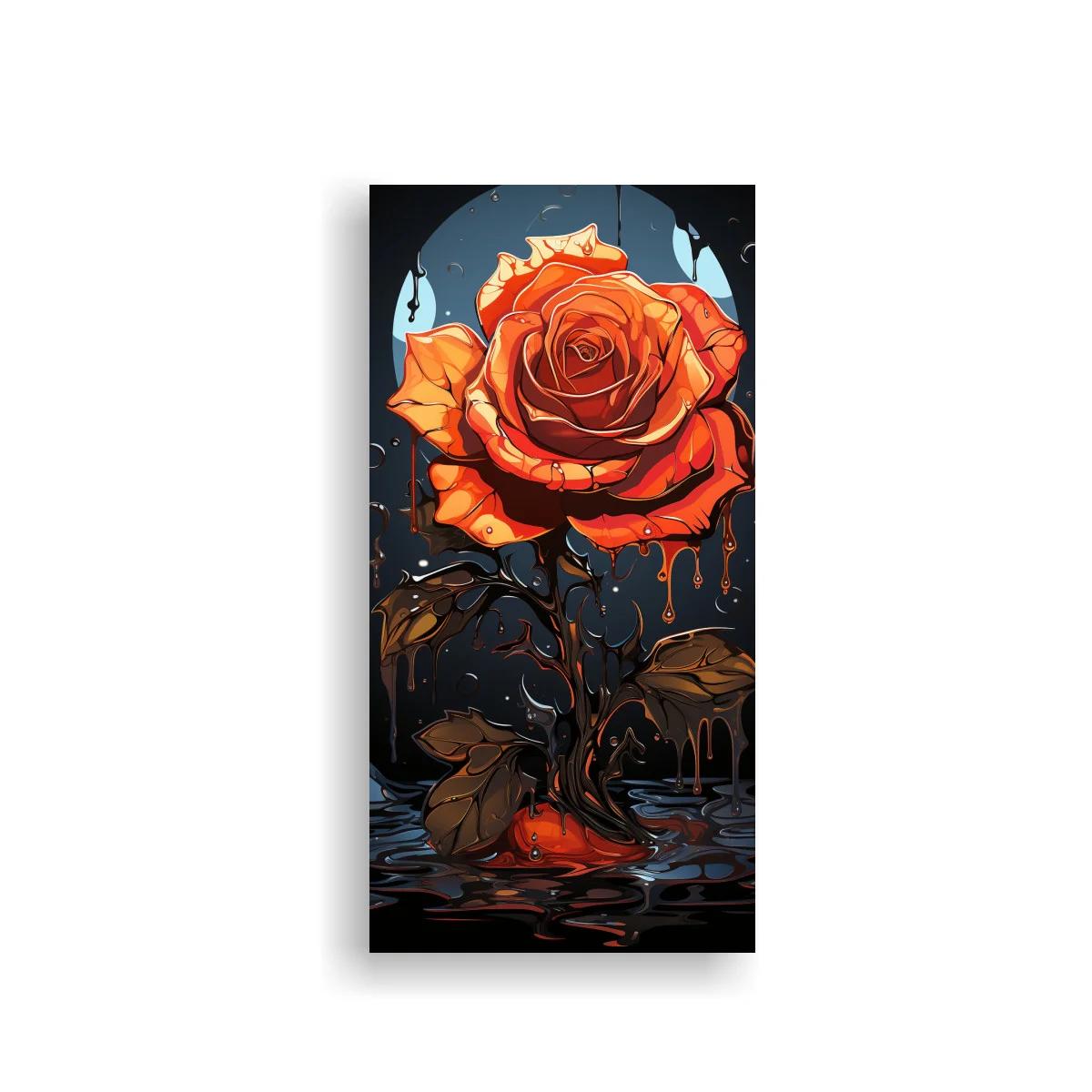 Cuadro rosa naranja con gotas y fondo oscuro