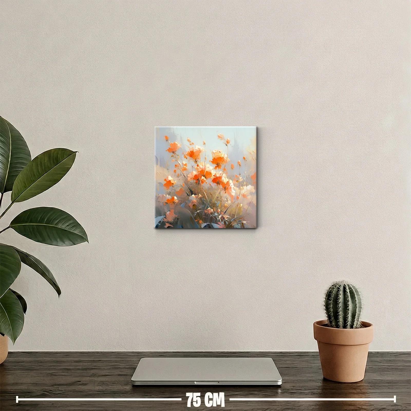 Cuadro decorativo con flores naranjas y tonos suaves — miniatura 2