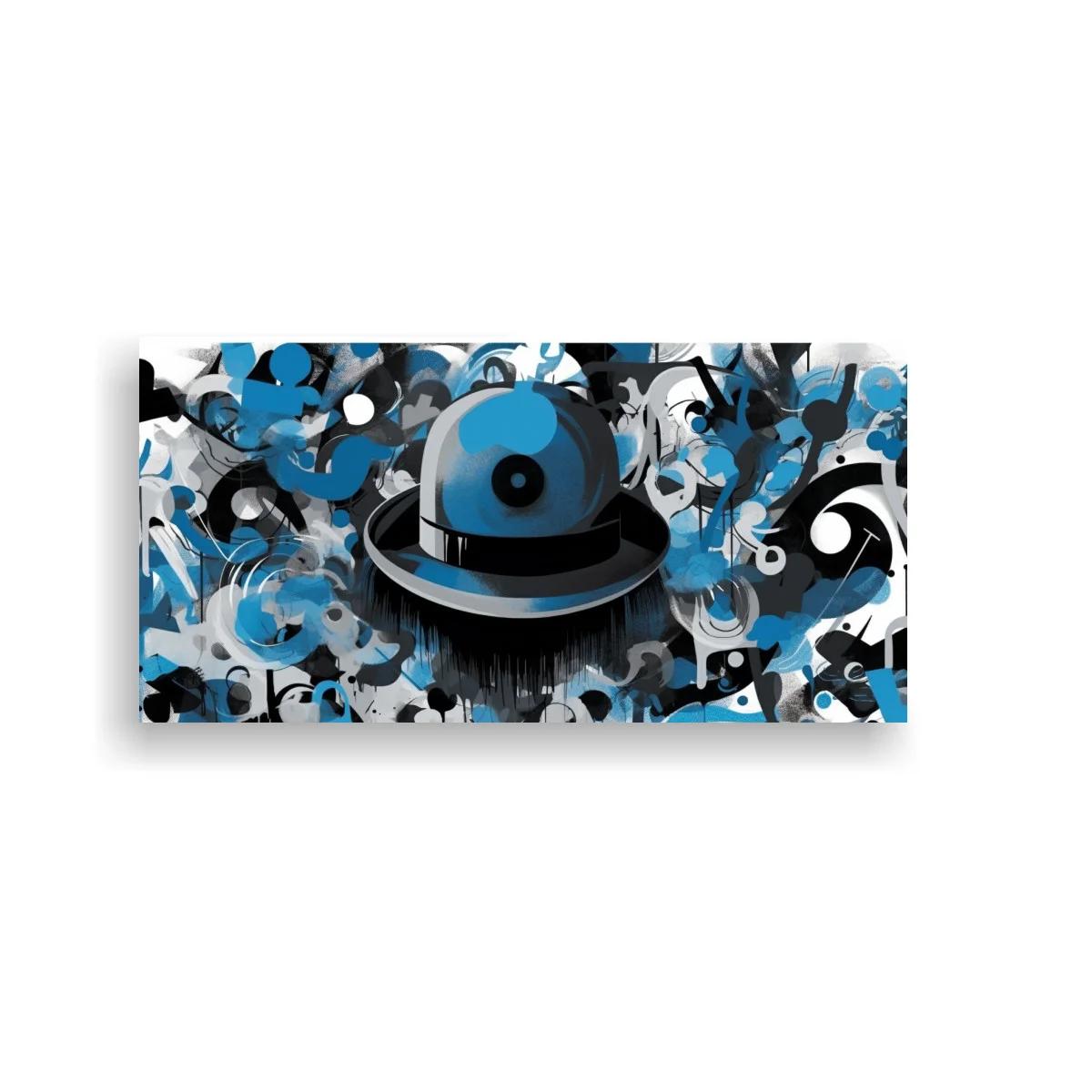 Cuadro sombrero bombín azul con grafiti abstracto