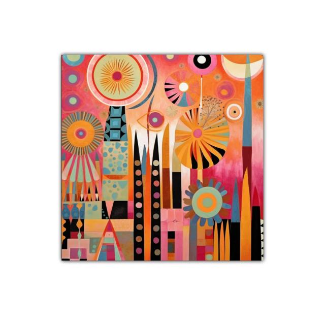 Cuadro decorativo con formas geométricas y colores vibrantes