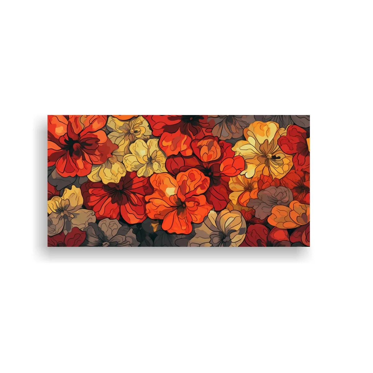 Cuadro de amapolas rojas y naranjas en composición horizontal