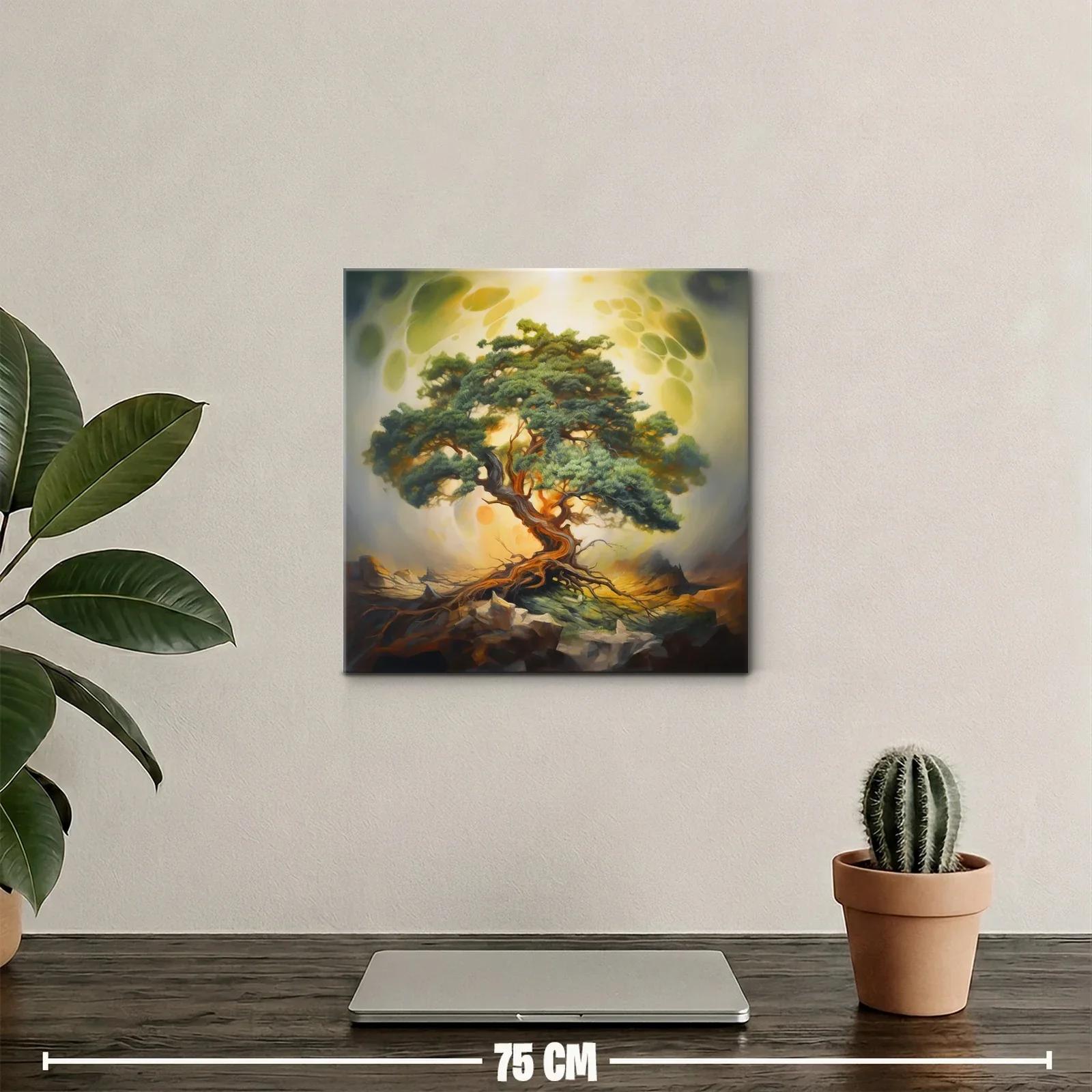 Árbol solitario con raíces entrelazadas y luz dorada — miniatura 2
