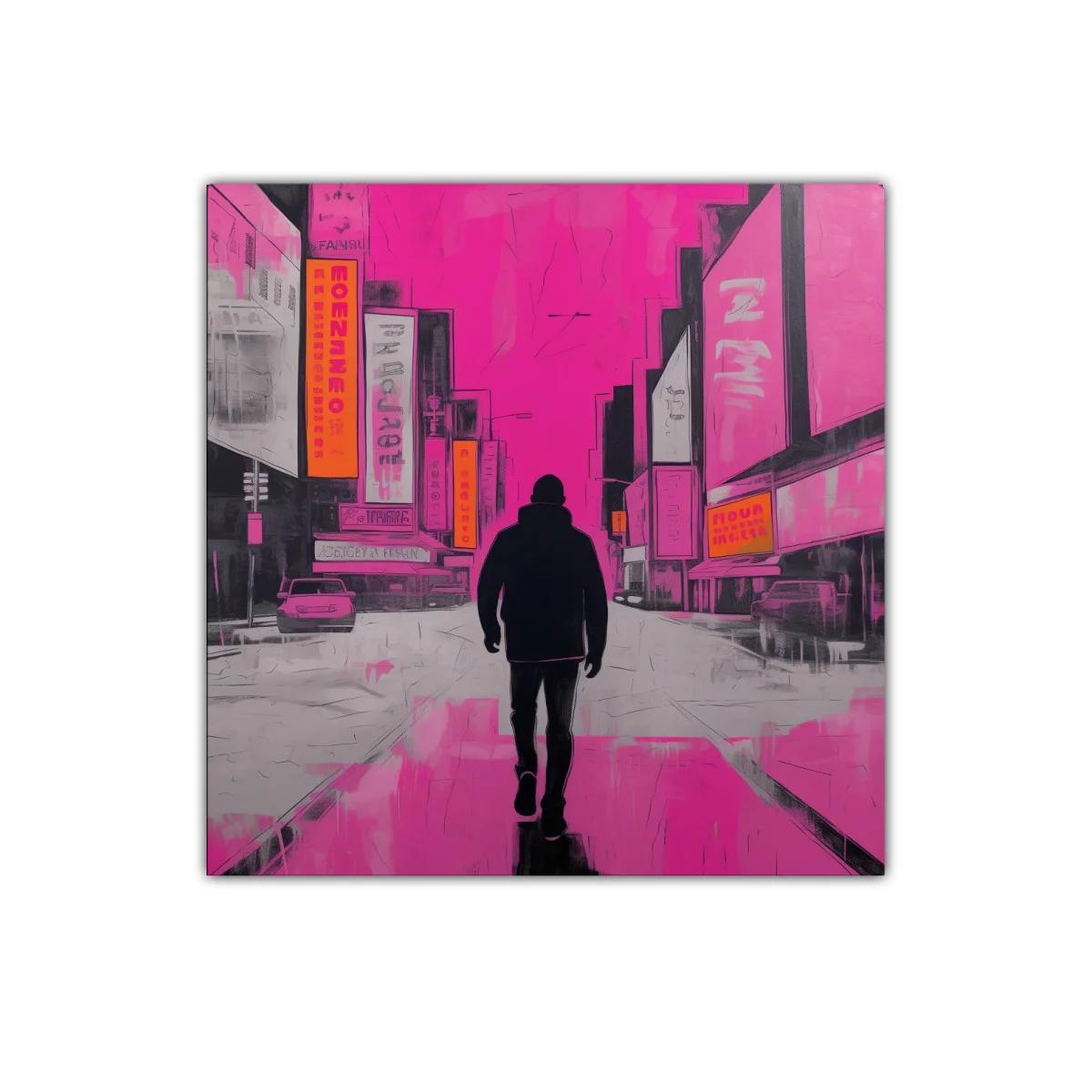 Figura solitaria caminando en ciudad nocturna vibrante — imagen principal