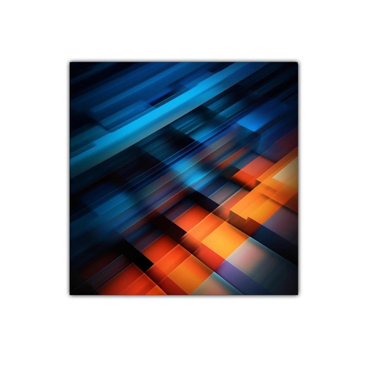 Cuadro abstracto en tonos azules y naranjas vibrantes — imagen principal