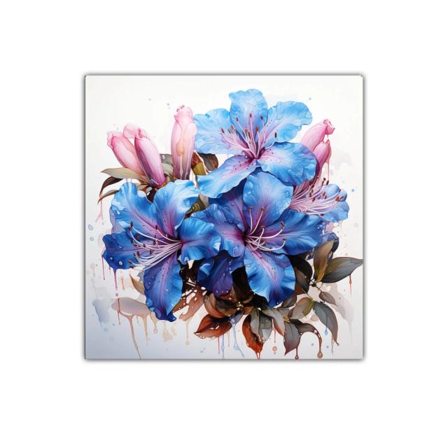 Vibrante composición floral con tonos azules y rosados cálidos