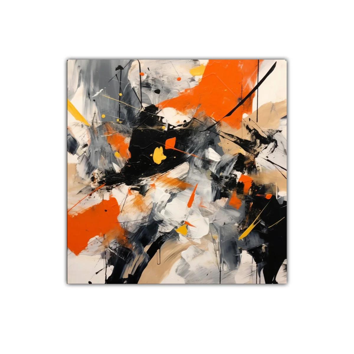 Cuadro abstracto vibrante con tonos naranjas y negros impactantes