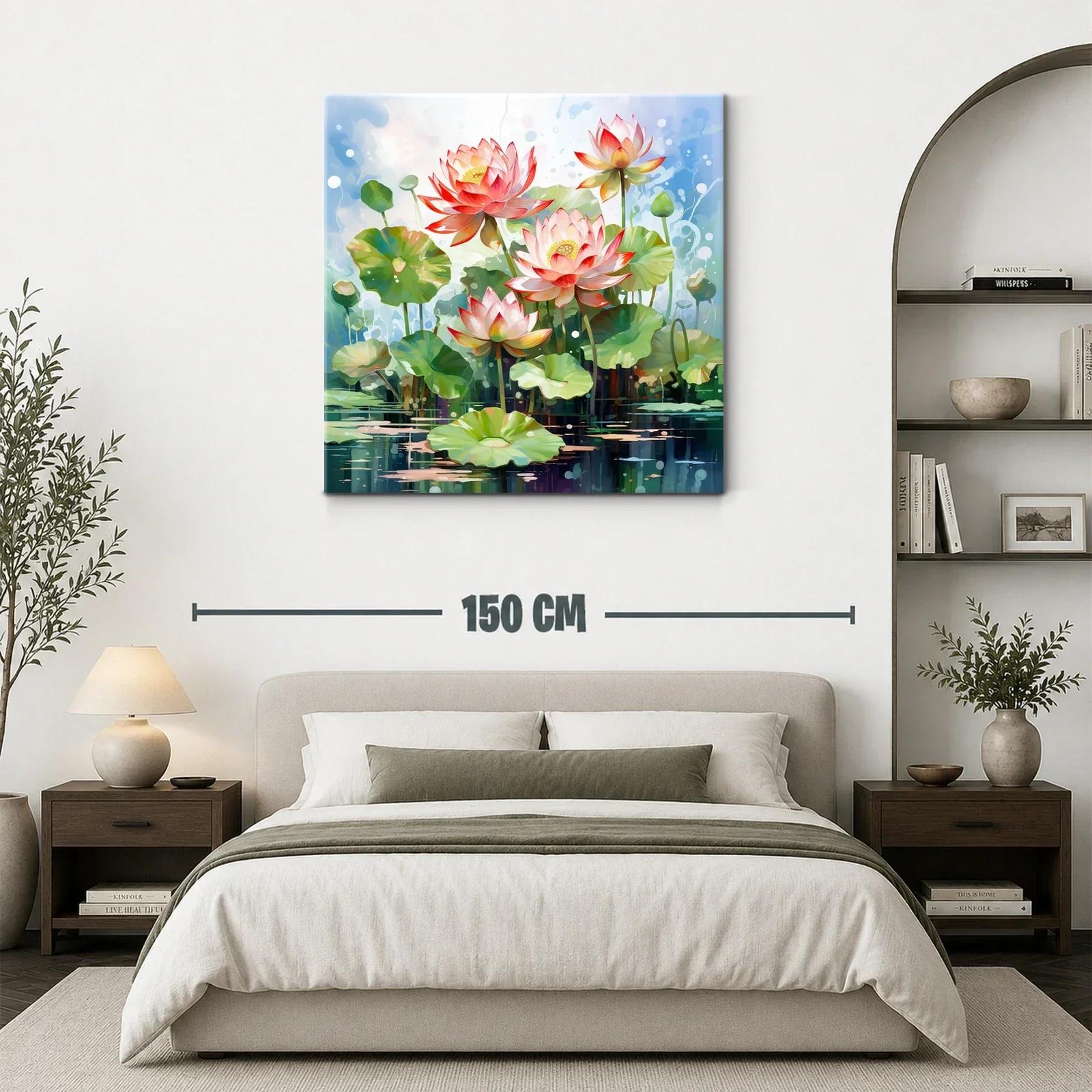Cuadro Lotus en agua con tonos suaves y vibrantes — miniatura 3