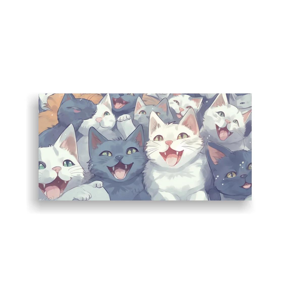 Cuadro grupo de gatos sonrientes en lila y gris