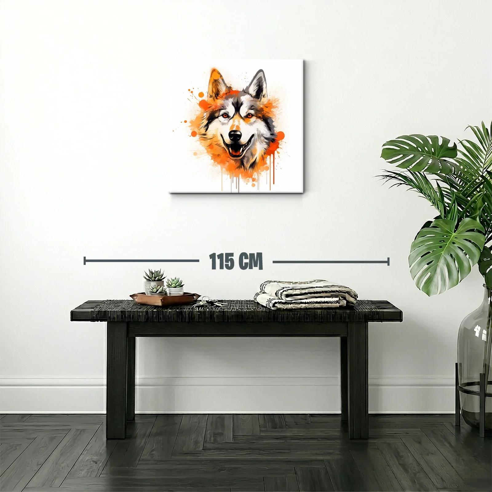 Cuadro moderno con ilustración vibrante de lobo sonriente — miniatura 2