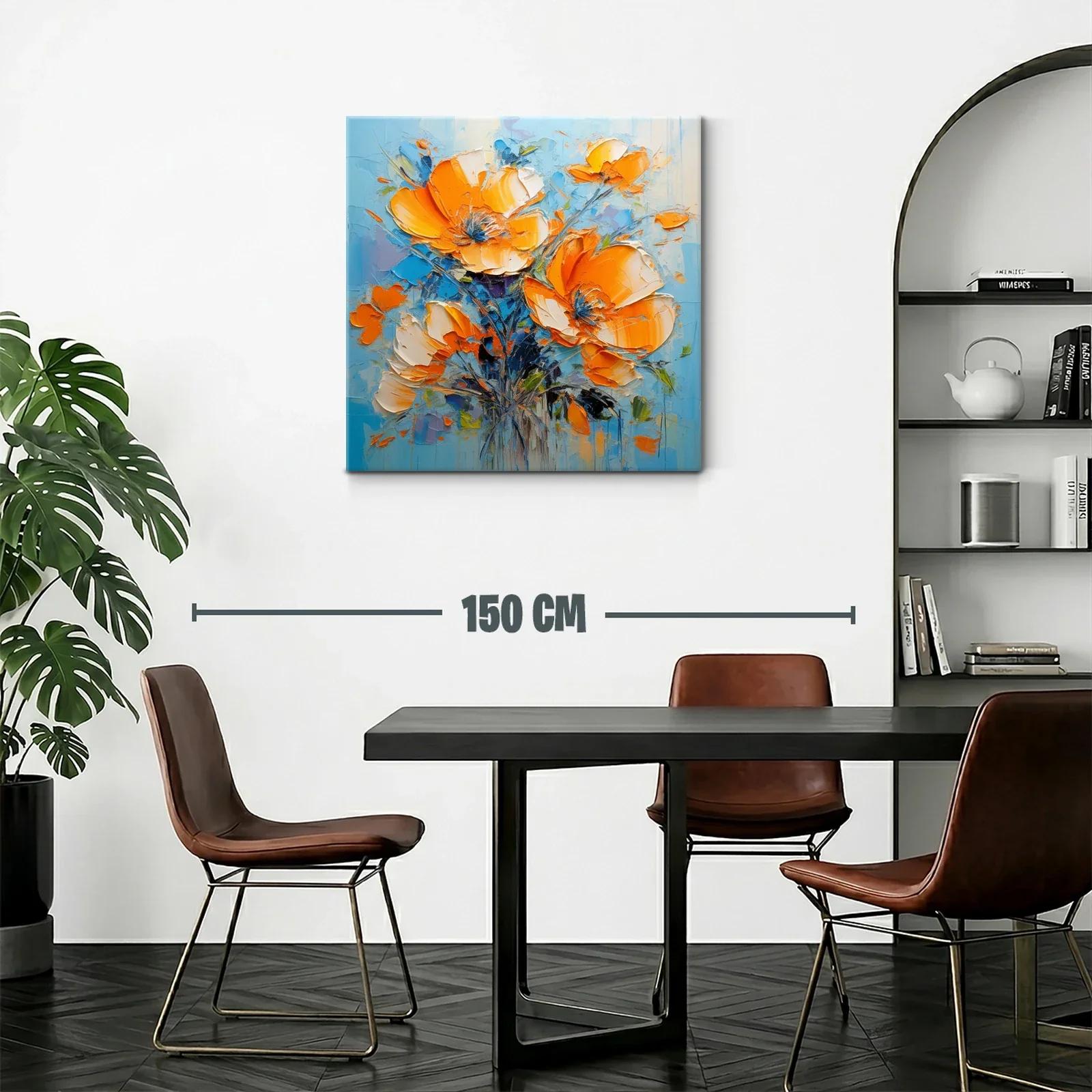 Impresionante cuadro de flores en tonos naranja y azul — miniatura 2
