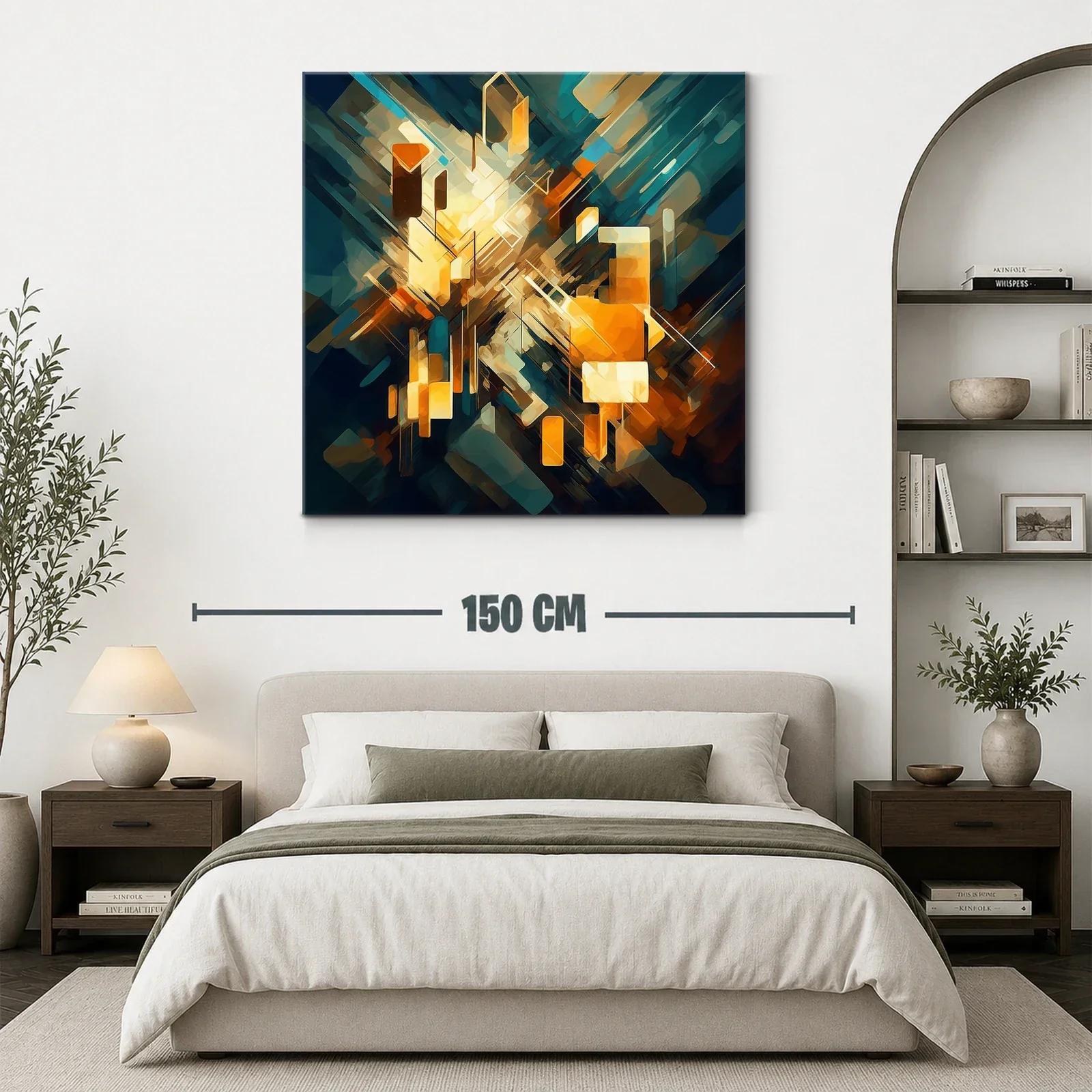 Cuadro abstracto con explosión de luces y formas geométricas — miniatura 3