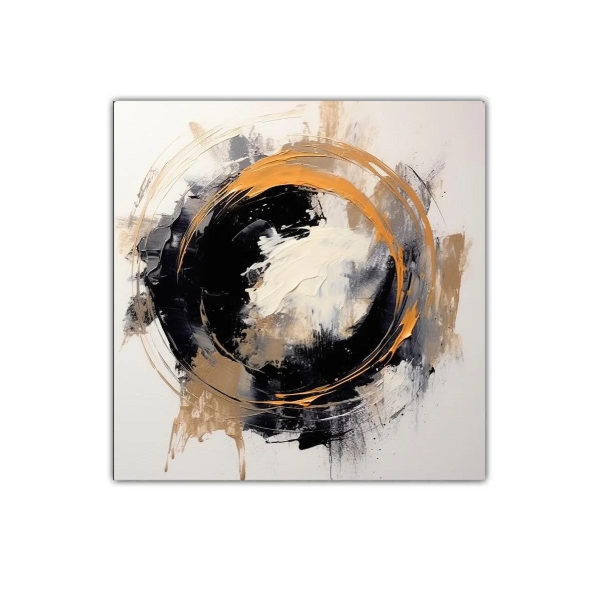 Cuadro abstracto con círculo dinámico en tonos tierra y negro — miniatura 1