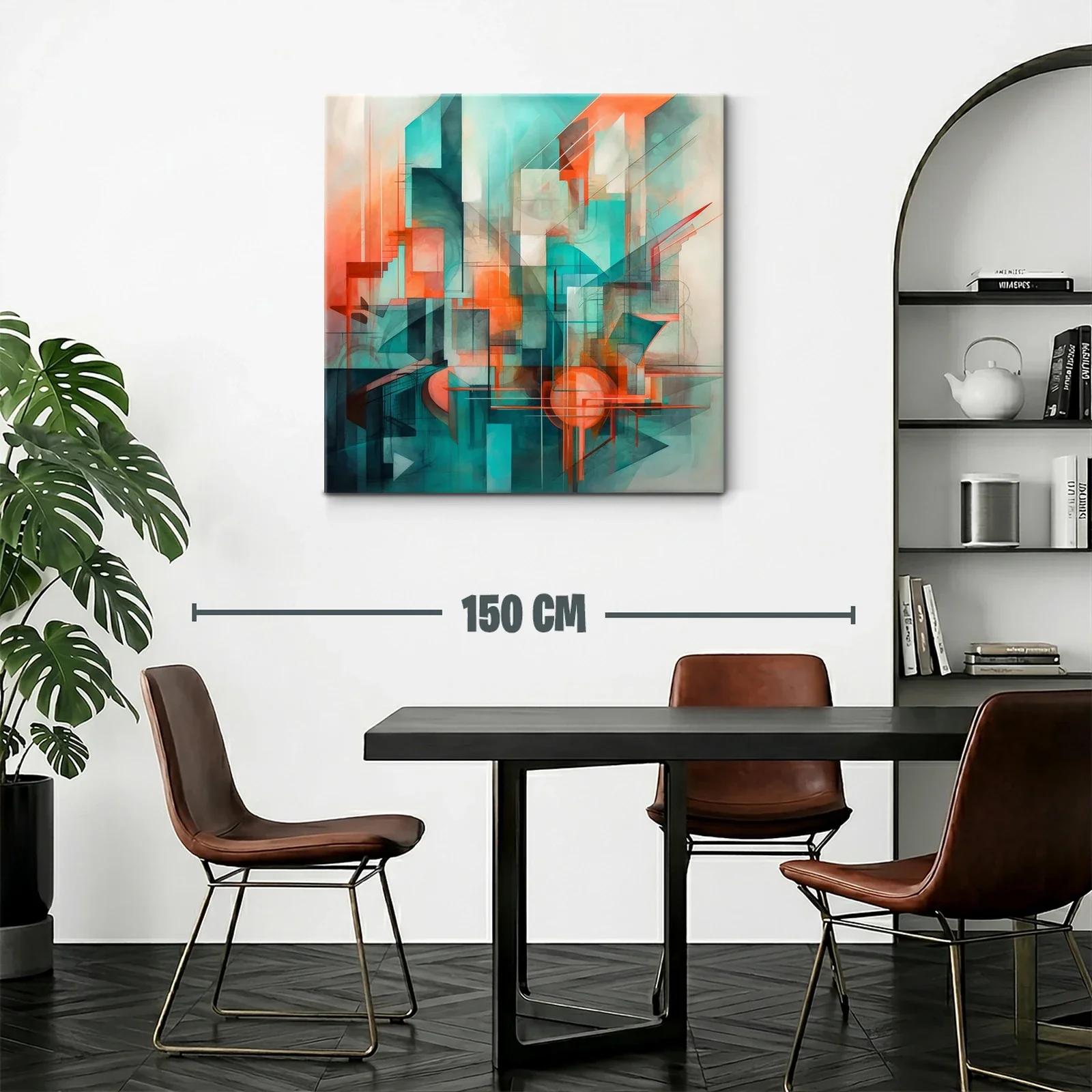 Composición abstracta con tonos turquesa y naranja vibrante — miniatura 2