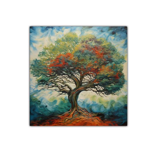 Árbol vibrante con raíces y follaje colorido