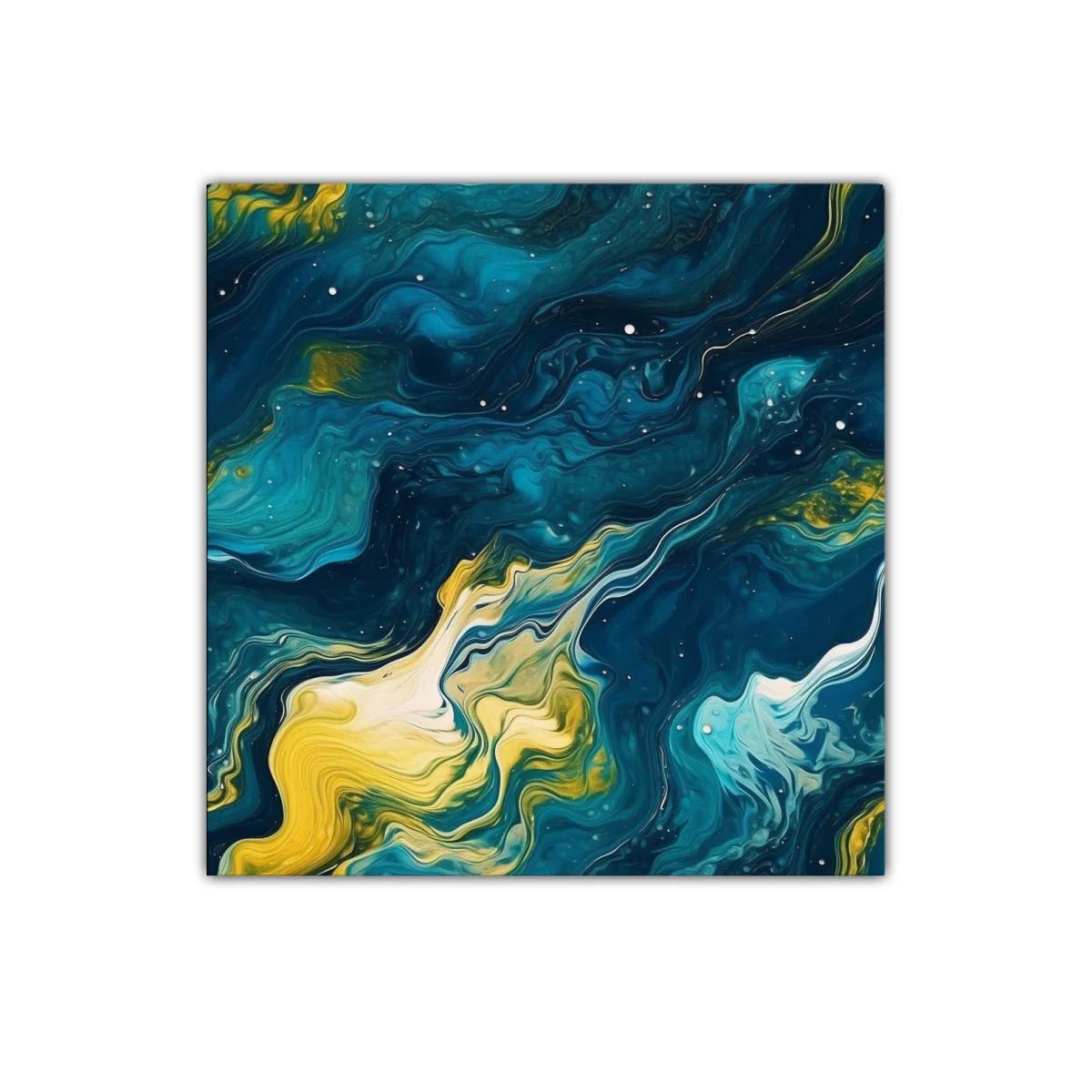 Cuadro abstracto de ondas fluidas en azul y amarillo — imagen principal