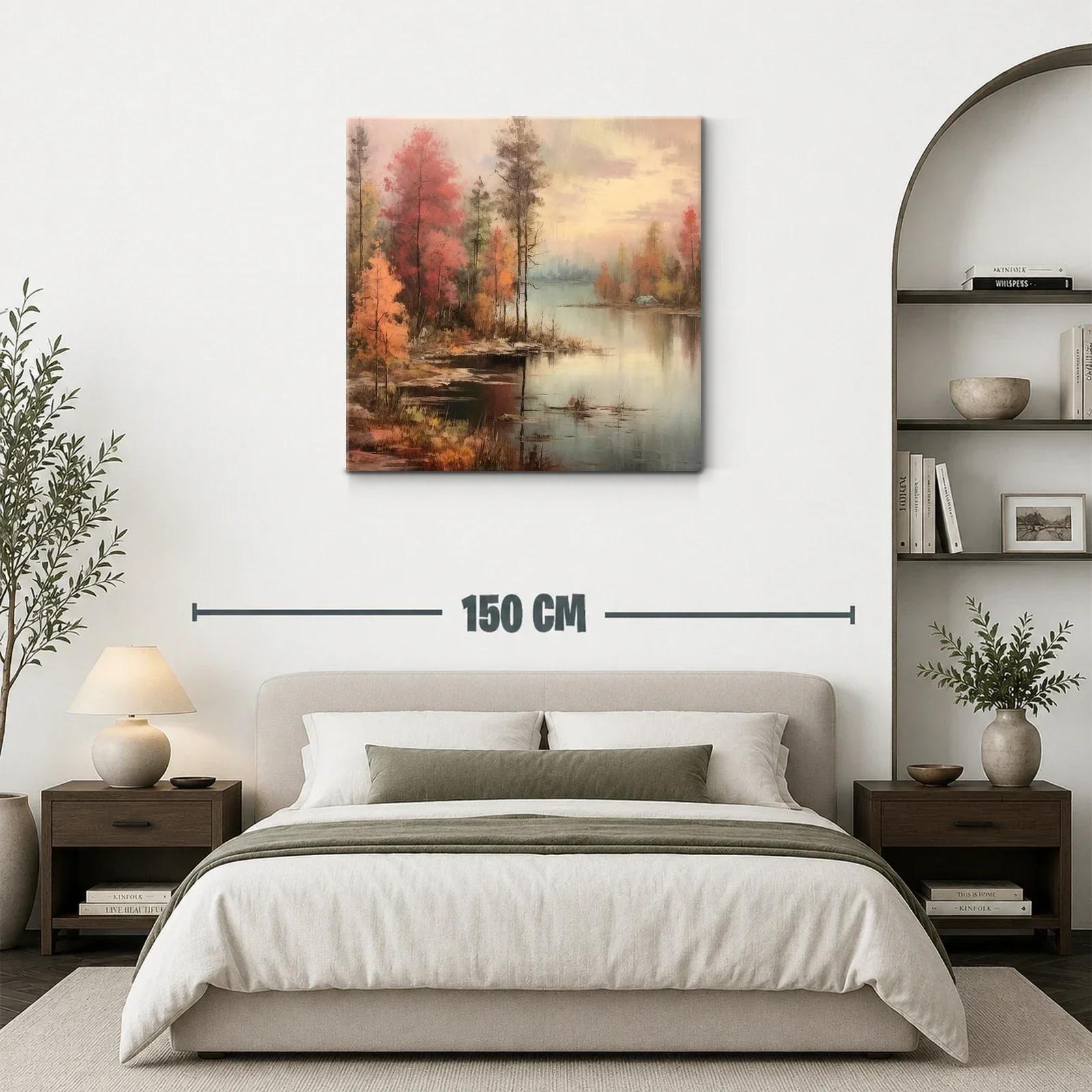 Paisaje otoñal con lago y árboles en tonos cálidos — miniatura 3